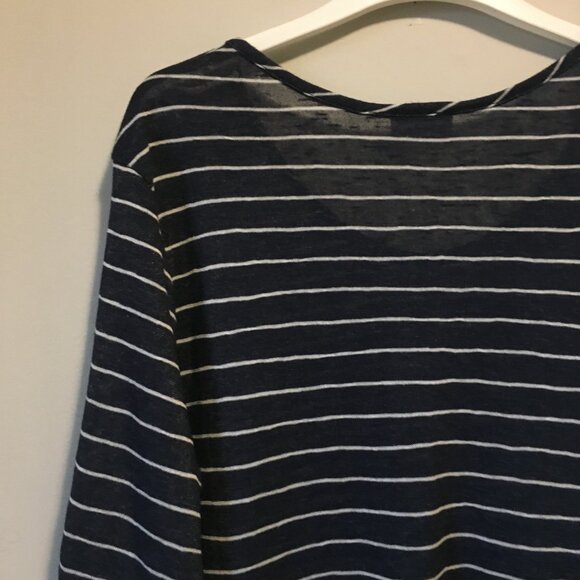 Canadian Rhinestone Collar Half Sleeve Distressed Rayon Striped Top - Picture 7 of 16